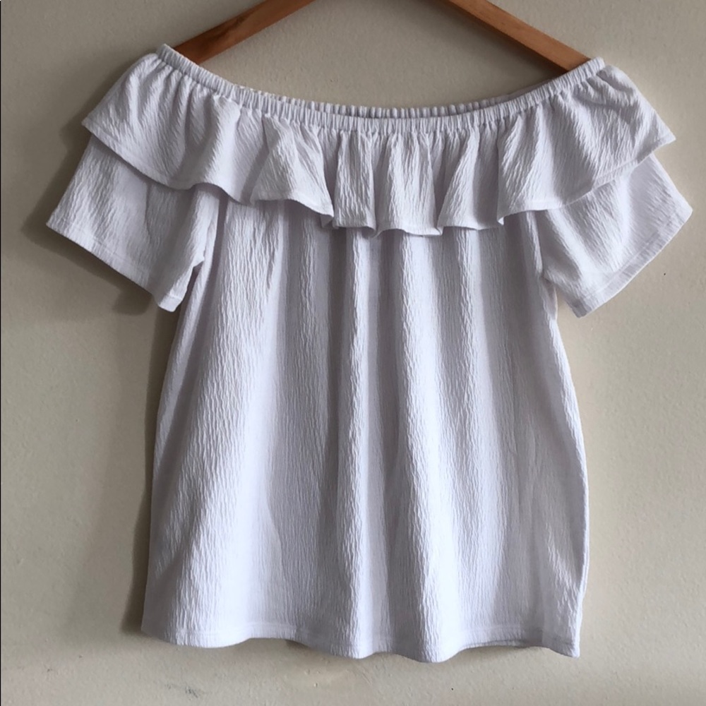 LOFT.,Crinkle off the shoulders top, medium, white (2)
